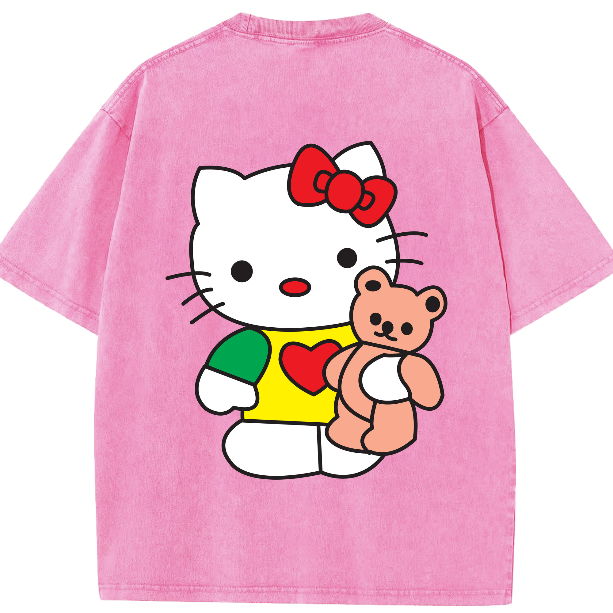 （画像用） Hello Kitty ハローキティ 綿100% ヴィンテージ風 半袖Tシャツ（背面プリント）